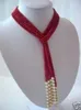 Free Shipping ***Charming Red Coral & White Pearl Scarf Necklace