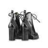 Злококий вид! Фирменные женские патентные патентные звездные звездные тропы лодыжки ботинок дизайнер леди черная кожаная отделка на молнии резиновые подошвы сапоги 35-42