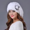 Bérets en fourrure de lapin véritable Rex chapeau en fourrure de lapin tricoté à la main dame hiver 100% vraies casquettes de fourrure pour les femmes bonnets d'hiver MS.MinShu