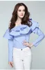 Alta Qualidade Off Shoulder Ruffle blusa sexy mulheres camisa casual blusa estilo europeu estilo roupas de mangas compridas novo design