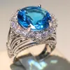 Boyut 6-10 Damla Nakliye Takı Sterling Sier Big Aquamarine Cz Crystal 12ct Kadınlar Düğün Sonsuzluk Parmak Yüzük Sevgili Hediye