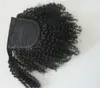 Kinky Curly Ponytail Shorbrazilian Virgin Ponytail Hair Extensions Clip In Natral Black 1B Human Ponytail Hårstycke 100g-160g En Bundlet