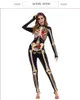 Halloween Costume Womens Skeleton Rose Print Scary Costume Black Skinny Jumpsuit Bodysuit Halloween Cosplay Suit For Women Sexy Co2759