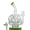 5mm Thick Hookahs Dab Rigs Super Vortex Water Pipes Recycler Bong Oil Rig Cyclone Green Purple Glass Bongs 14mm Joint With Bowl XL137