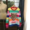 Pullover Frauen Weiche Pelz Pullover Cartoon Buchstaben Gestrickte Pullover Regenbogen Gestreiften