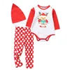 Jul söt nyfödd spädbarn baby pojke flicka kläder romer toppar + byxor + jul hatt 3pcs outfit set baby kläder set
