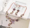 Hot Europe Fashion Jewelry Sets Vintage Papillon Pendentif Strass Fleurs Élégant Collier Boucles D'oreilles