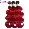 Ombre 1b Capelli rossi dell'onda del corpo tesse 3 pezzi Due toni rossi brasiliani estensioni dei capelli umani vergini economici ondulati radice scura rosso Ombre Bundle7587048