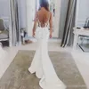 Illusion corsage nouveau 2019 robes de sirène col transparent dentelle appliqué balayage Train Satin Sexy dos nu robe de mariée