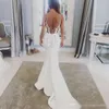 2019 New Illusion Bodice Mermaid Wedding Dresses Sheer Neck Lace Appliqued Sweep Train Satin Sexy Backless Wedding Gown