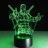 Fashion 3D Marvel Antihero Deadpool Action Figure LED Illusion Night Light RGB Mood livingbedroom tabledesk homeparty Lamp Hol1340234