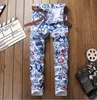 spring men printed Jeans more printing summer Designer stretch trousers Slim Fit Mens Jeans Denim Pants 5003