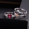 ERLUER Schädel Herz CZ Kristall Rose Blumen Ring Set Silber Farbe Ringe für Frauen Engagement Schmuck Hochzeit Trendy Liebesgeschenk