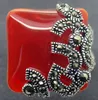 Fashion jewelry Marcasite Red Jade 925 Sterling Silver Ring Size Us 7/8/9