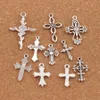 100 stks / partij Leuke Bloem Design Cross Charm Beads 10Styles Mic Tibetan Silver Hangers Sieraden DIY Bevindingen Componenten LM45