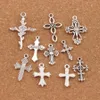 100 stks / partij Leuke Bloem Design Cross Charm Beads 10Styles Mic Tibetan Silver Hangers Sieraden DIY Bevindingen Componenten LM45