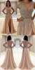 Lange Luxe Rhinestone Prom Dresses 2019 Nieuwe Sexy Diepe V-hals Side Split Evening Party Draagtoga Champagne Organza A Line Vestidos de Fiesta