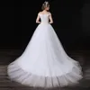 Eleganckie sukienki szyja łódka z koralikami krótkie rękawy Linia Tiul Long Wedding Party Bride Sukienki dla kobiet suknie ślubne DH419