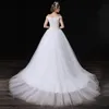 Elegante Kleider U-Boot-Ausschnitt mit Perlen, kurzen Ärmeln, A-Linie, Tüll, lange Hochzeit, Braut, Kleider für Frauen, Hochzeitskleider DH419