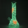 DHL Beautiful Spider Web Bongs Hoishahs Glow In The Dark Glass Bong Staight Tube Dab Rig Water Pipe Beaker Bongs Gid02