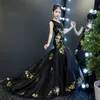 Abiti da spettacolo per ragazze a sirena oro e nero 2022 scollo a V con retro a V in tulle con paillettes abito da festa per bambini abiti per occasioni speciali bambini ragazza di fiori