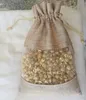 Jute Organza Clear Window Packaging Sack Flax Linen Drawstring Bag 10x15cm 15x22cm Makeup Jewelry Gift Pouches