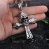 Fajna Biżuteria Szkielet Vintage Mężczyźni 316L Ze Stali Nierdzewnej Duża Rowerzysta Cross Skull Punk Design Naszyjnik Wisiorek 3mm * 23.6 "Łańcuch linowy Twisted