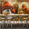 사용자 정의 3D 벽화 벽지 만화 동화 세계 버섯 하우스 나비 꽃 사진 배경 어린이 방 벽지 차원