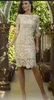 New Cheap Vintage Full Lace Champagne Mother Of The Bride Dresses Off Shoulder Half Sleeves Knee Length Custom Wedding Guest Evening Gowns