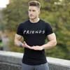 Mens FRIENDS 편지 검정 흰색 티셔츠 반팔 패션 탑 Tshirts