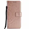 Impresso Datura Flower Leather Wallet Cases Para Iphone 15 Plus 14 Pro Max 13 12 11 XR XS MAX X 8 7 6 Iphone15 Totem Em Relevo Renda Slot para Cartão Mandala Flip Cover Alça para Livro