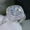 2016ファッションリングの新しいスタイルのクッションカット4ct 5aジルコンストーン925スターリングシルバーの婚約のウェディングバンドリングSZ 5-10