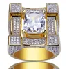 Iced Out Ring Zirkon 3D Suqare Gold Farbe Überzogene Ringe für Männer Frauen Bling Persönlichkeit Mode Glamour Schmuck Liebhaber Geschenk246A