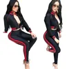 Womens Sports Tracksuit 3 Color Night Club Sexy Stripe Printed Tracksuits Solid Women Long Sleeve Suits