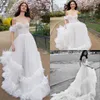 Julie Vino Newest Wedding Dress Off Shoulder Sweetheart Tulle Floral Appliques Tiered Feathers Sweep Train Bridal Gowns