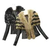 2019 Nova Chegada Mulheres Faux Fur Pu Casacos De Couro Pu Womens Outono Outono Casacos De Pele De Inverno Longo Raccoon Collar Casacos S-XL