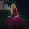 2018 Borgonha Velvet Pageant Sereia Flor Meninas Vestidos Apliques De Fita Ruffle Crianças Formais Desgaste Mangas Compridas Flores Vestidos