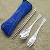 Dinnerware Set Stainless Steel Fork Cutlery Reusable Outdoor Camping Portable Bag Picnic Tableware