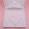 Argento da sposa strass da sposa tiara corona collana orecchini cristallo pavone set di gioielli da donna accessori per capelli tre torte2580