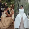 2018 3/4 Long Sleeves Country Wedding Dresses with Satin Detachable Train Champagne Tulle Bridal Wedding Gowns Custom Made