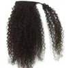 Natural Rabo de Cavalo Encaracolado, rabo de Cavalo de Cordão Elástico Afro Americano Afro Kinky Curl Cabelo Humano Extensão Pufftail Cabelo com Clips 140g