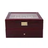 20 Grilles Rouge Noir En Bois Montres Boîte Cas Porte-Montre Collection Stockage Organisateur Rapide et Sûr Expédition De US274l