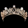 Royal Blue cristallo barocco pavone strass foglie d'oro corona da sposa diadema da sposa fascia da sposa accessori per capelli spettacolo copricapo