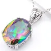 10 st Luckyshine Kvinnor Smycken Rainbow Mystic Topaz 925 Sterling Silver Halsband Ovala Zircon American Australia Wedding Pendant