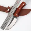 Couteau à lame fixe fabriqué en Chine 440C lame satinée pleine soie manche en bois Camping en plein air randonnée couteaux de chasse avec gaine en cuir