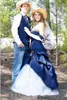 Latest 2018 Country Cowboy Camo Wedding Dresses Navy Blue Denim A Line Pleats Sweetheart Lace Up Back ruffles cowgirl Bridal Gown