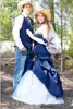 Latest 2023 Country Cowboy Camo Wedding Dresses Navy Blue Denim A Line Pleats Sweetheart Lace Up Back ruffles cowgirl Bridal Gown