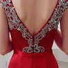 Elegant Burgundy Mermaid Evening Dresses 2019 Long Satin with Crystal Beaded Sexy V Back Court Train Formal Party Gowns LX2864218923