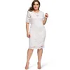 Gamiss grande taille col en V demi manches dentelle robe moulante 2018 femmes mode Sexy bureau Club travail dames robes grande taille robe