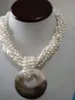 Collier de perles d'eau douce de culture blanche, grand pendentif en nacre, livraison gratuite